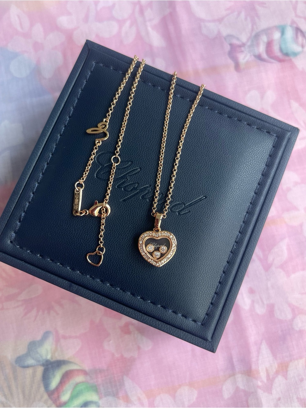 Chopard 18K Rose Gold Heart Pendant Necklace with Floating Diamonds - Picture 3 of 6